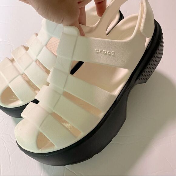 Crocs White Black Platform Sandals Stomp Fisherman Shoes Summer chunky woman 8 - Picture 6 of 12